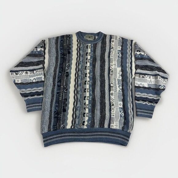 Idea Uomo Mens Italy Cable Knit Textured 3D Style Pullover Blue Sweater‎ Sz L